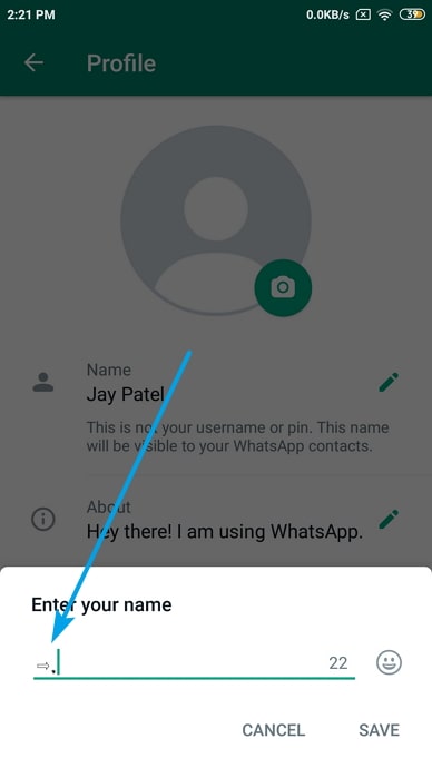 giữ tên trống hoặc trống trong whatsapp