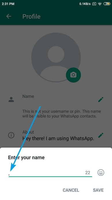 giữ tên trống hoặc trống trong whatsapp