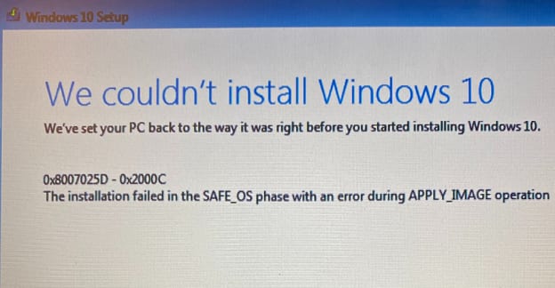 Sửa chữa Windows 10 - Cài đặt không thành công ở giai đoạn Safe_OS