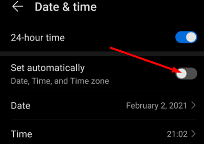 Cài đặt ngày và giờ tự động của Android
