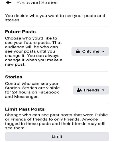 Cài đặt quyền riêng tư của Câu chuyện và Bài đăng trên Điện thoại di động Facebook