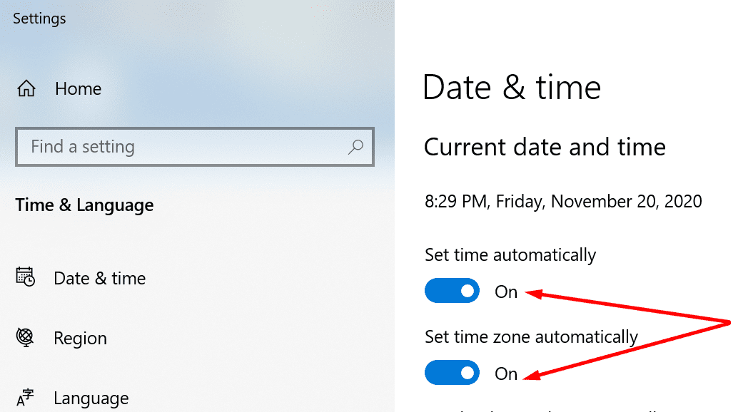 đặt ngày và giờ tự động windows 10