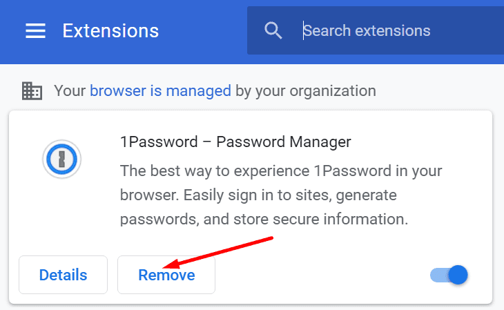 loại bỏ tiện ích mở rộng trình duyệt 1 mật khẩu