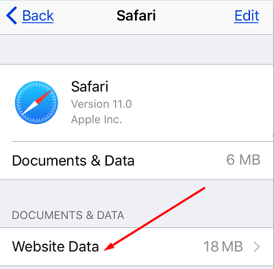 Dữ liệu trang web Safari dành cho iPhone