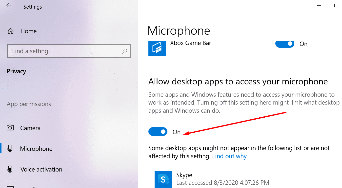 Cài đặt quyền riêng tư của ứng dụng trên máy tính để bàn truy cập micrô Windows 10