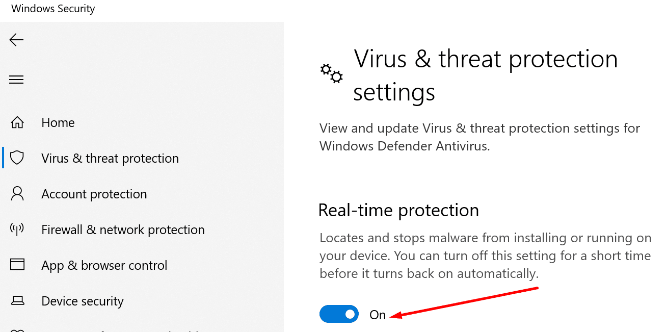 vô hiệu hóa bảo vệ bảo mật thời gian thực Windows