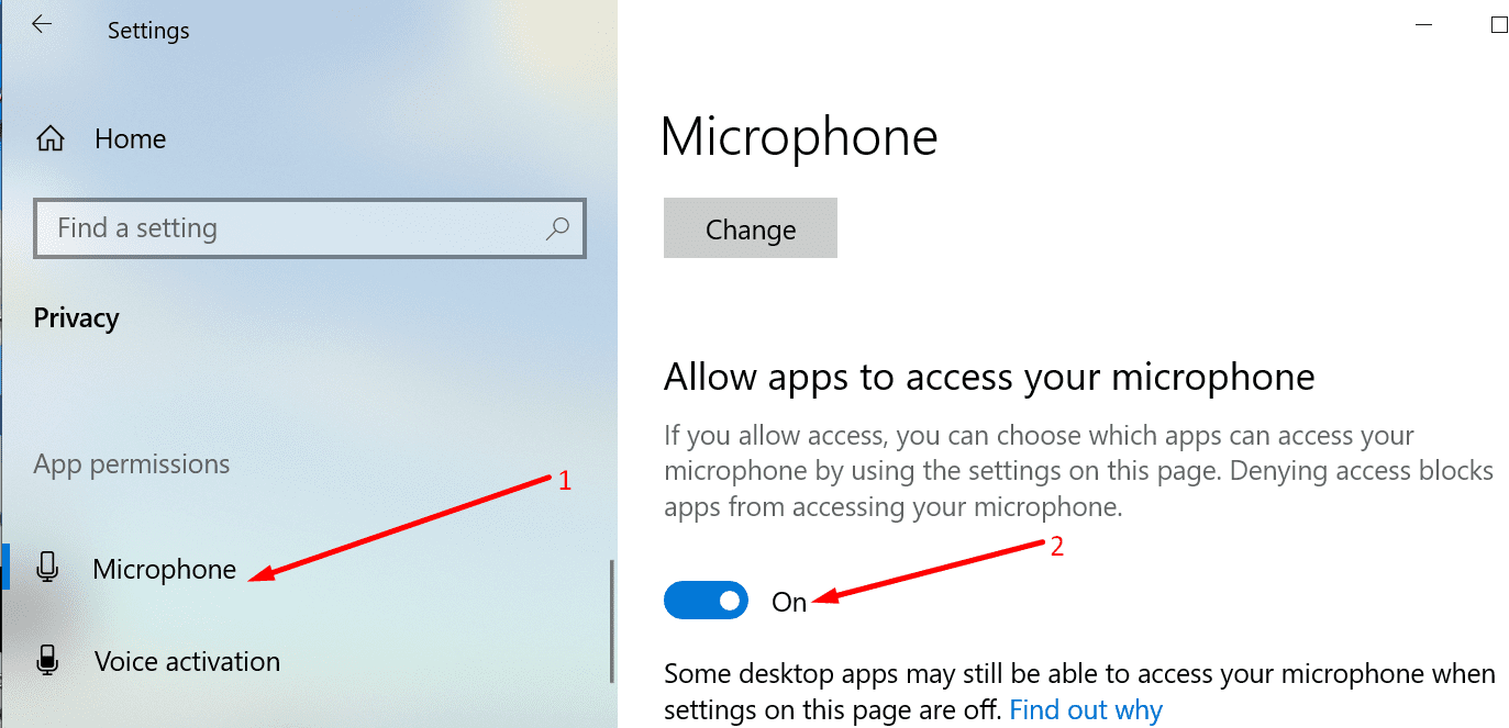 Cho phép các ứng dụng truy cập vào micrô của bạn Windows 10