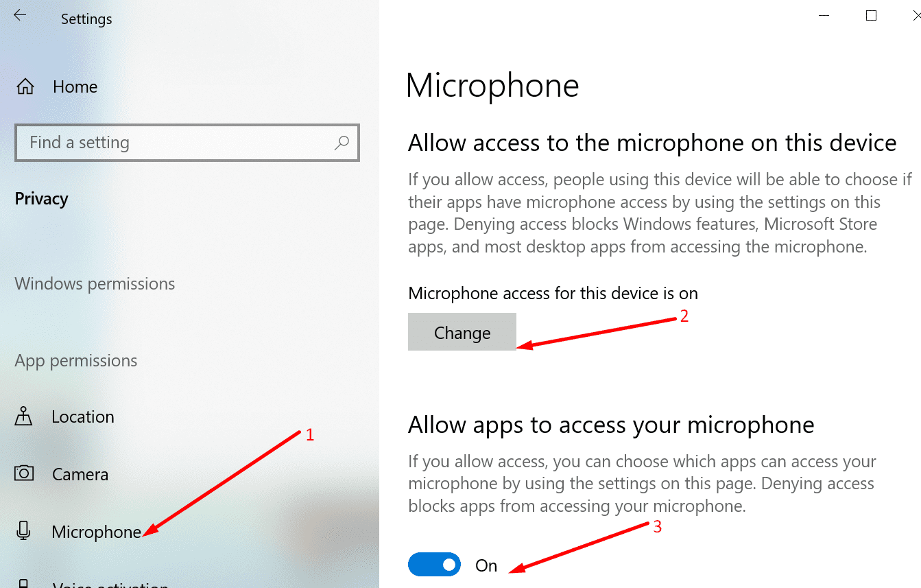 cho phép truy cập micrô Windows 10