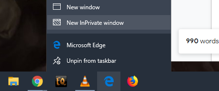 Cửa sổ InPrivate MS Edge mới
