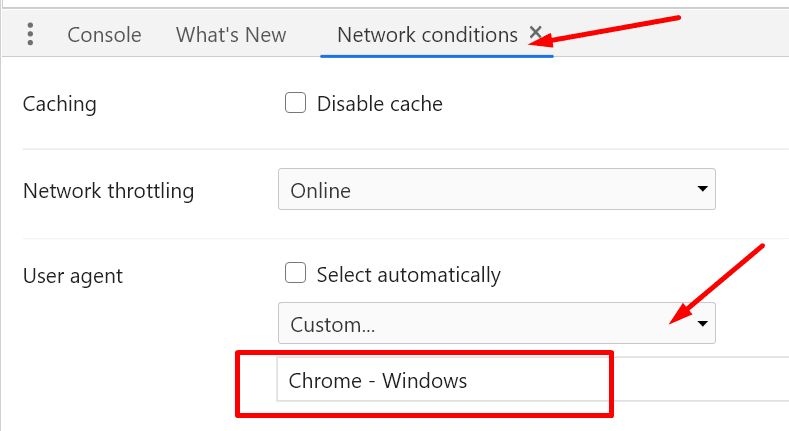 điều kiện mạng tác nhân người dùng chrome windows trình duyệt Chrome