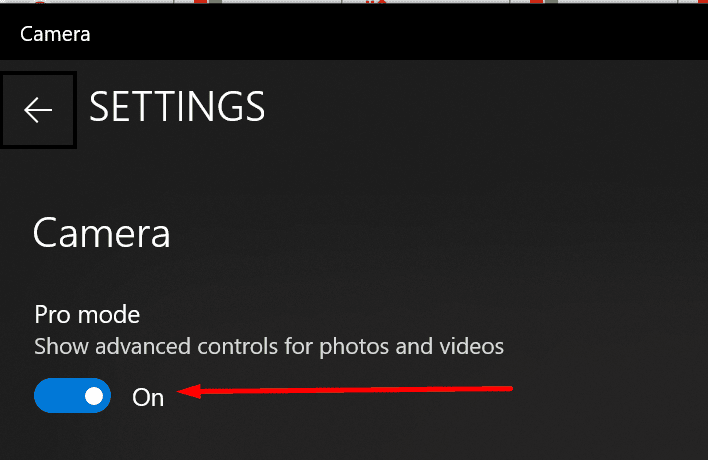 bật ứng dụng máy ảnh ở chế độ chuyên nghiệp Windows 10