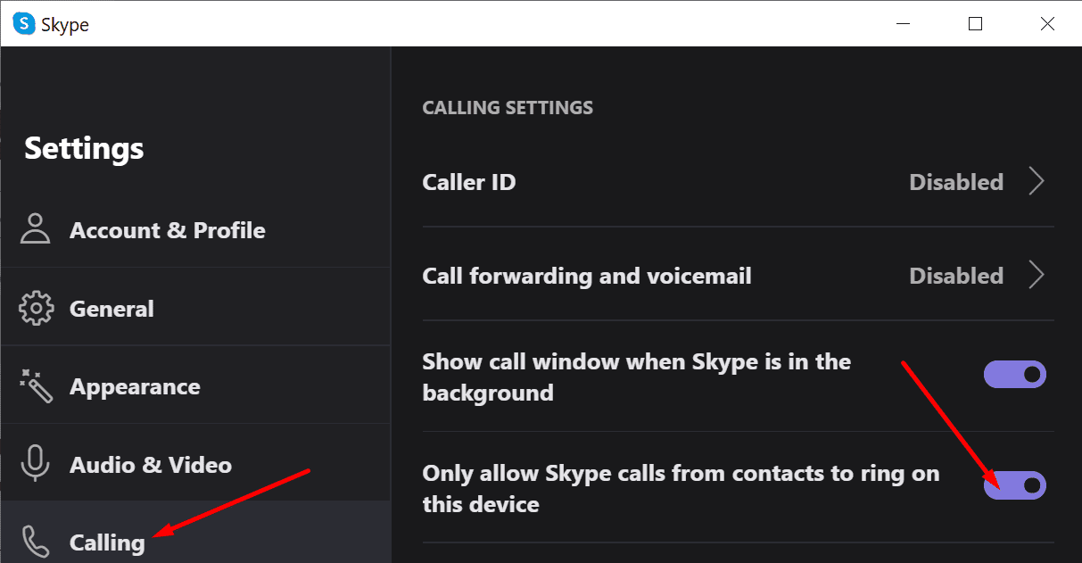 Chỉ cho phép các cuộc gọi từ Skype trong số các địa chỉ liên hệ trên thiết bị này