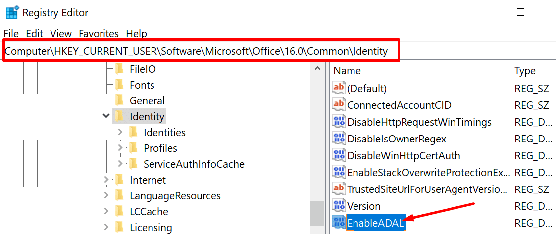 kích hoạt trình chỉnh sửa sổ đăng ký ADAL Windows 10