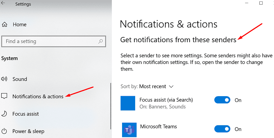 Windows  10 nhận thông báo từ những người gửi này