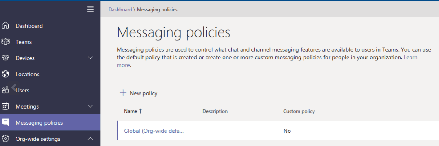 Chính sách nhắn tin của Microsoft Teams