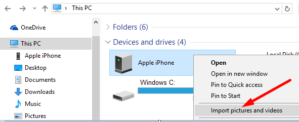 Windows  10 nhập ảnh và video từ iPhone