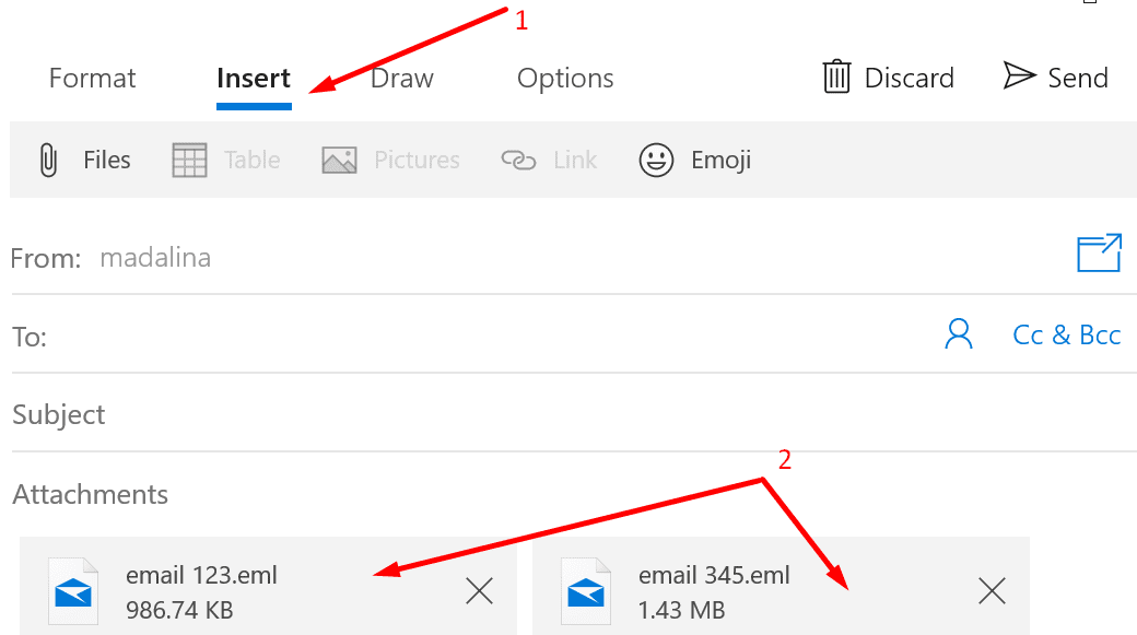 chèn email dưới dạng tệp đính kèm Outlook