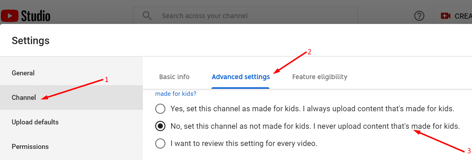 thiết lập một kênh YouTube không dành cho trẻ em