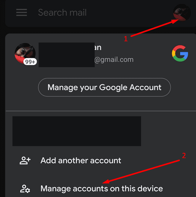 gmail quản lý các tài khoản trên thiết bị này