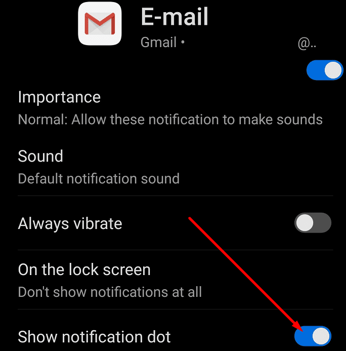 dấu chấm thông báo hiển thị gmail