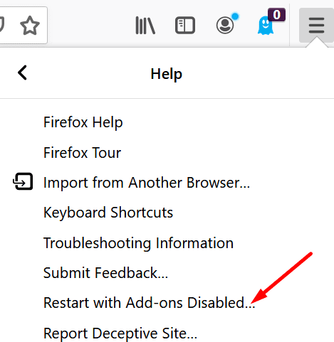 khởi động lại Firefox với các tiện ích bổ sung bị tắt