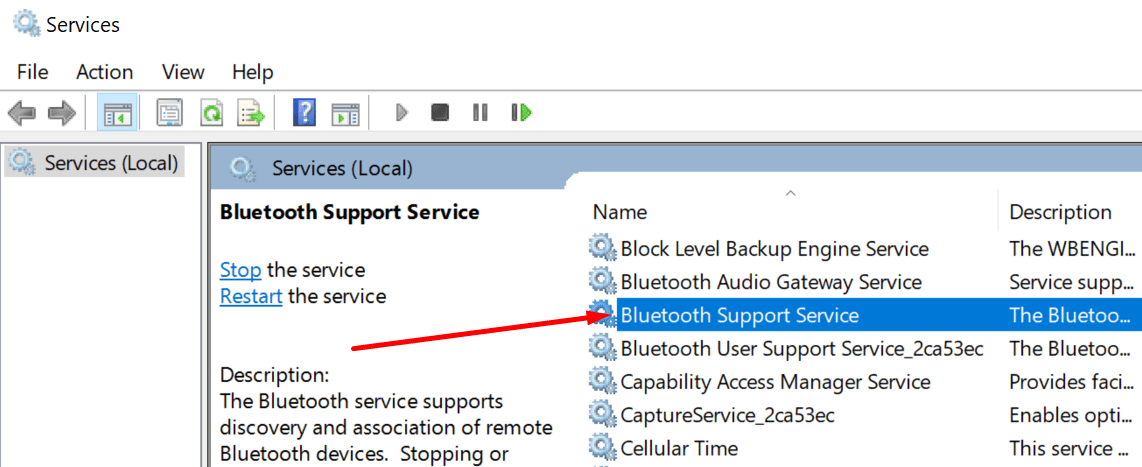 dịch vụ hỗ trợ bluetooth windows 10