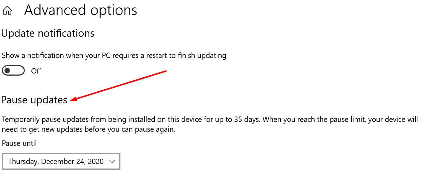 tạm dừng cập nhật Windows 10