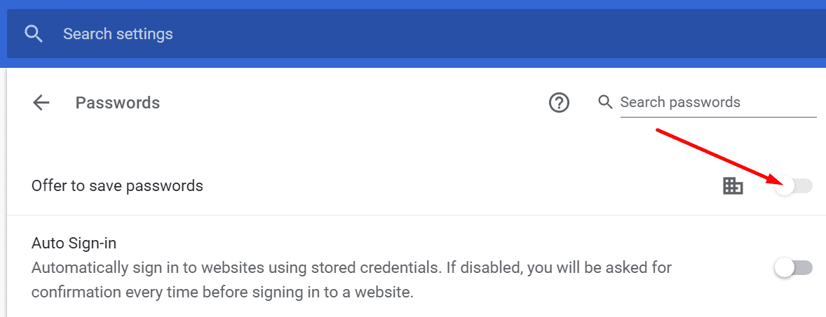 Chrome vô hiệu hóa đề nghị lưu mật khẩu