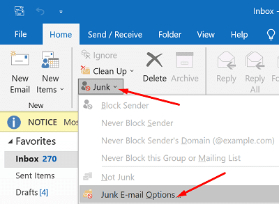 Tùy chọn email rác trong Outlook