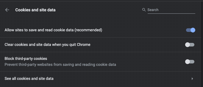 Xem tất cả cookie và dữ liệu trang web