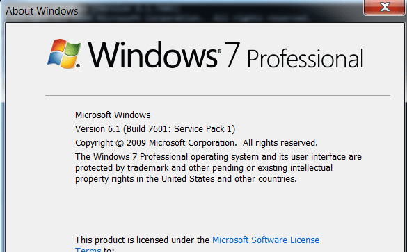 Thông tin gói dịch vụ Windows 7