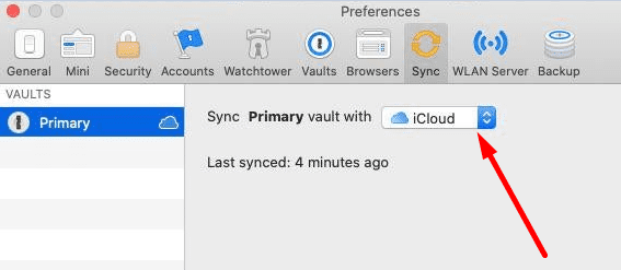 1  mật khẩu Sync vault với icloud
