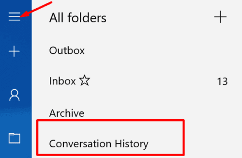 Thư mục lịch sử hội thoại trong Outlook