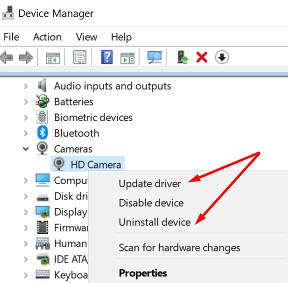 cập nhật trình điều khiển máy ảnh Windows 10