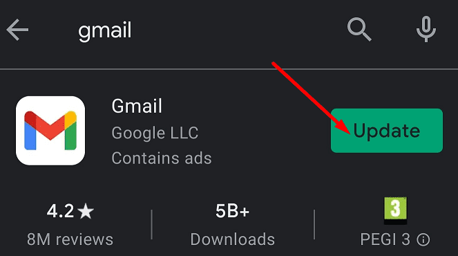 cập nhật ứng dụng gmail android
