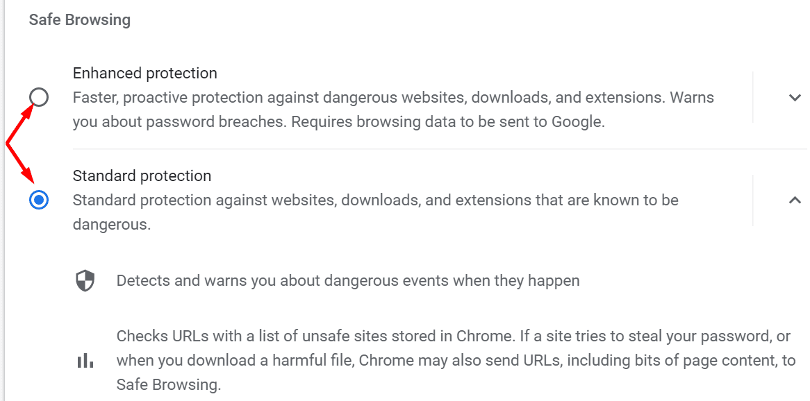 cho phép duyệt web an toàn trong chrome