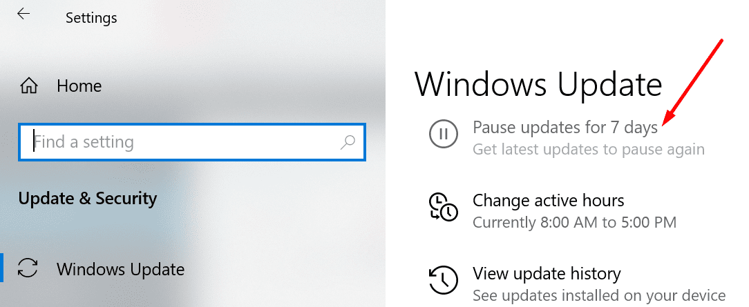 Windows  10 bản cập nhật tạm dừng cho 7 ngày