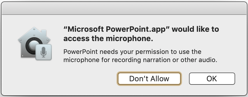 microsoft powerpoint muốn truy cập micrô macbook