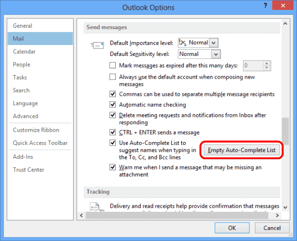 Nút tự động hoàn thành trống trong Outlook 2013