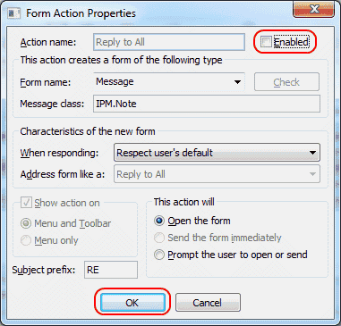 Outlook 2010 đáp ứng tất cả các thuộc tính hành động biểu mẫu