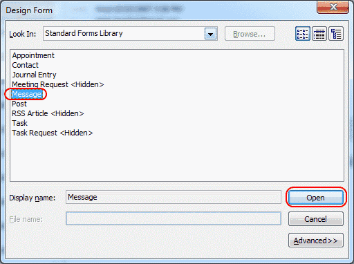 Tùy chọn biểu mẫu thư Outlook 2010