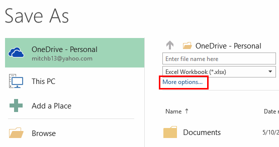 Các tùy chọn khác của Excel 2016