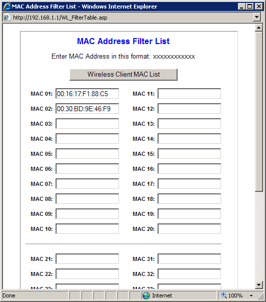 Danh sách bộ lọc địa chỉ MAC