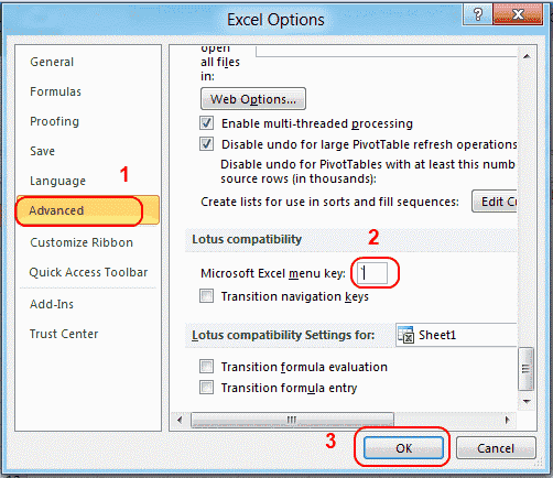 Lựa chọn phím menu Microsoft Excel