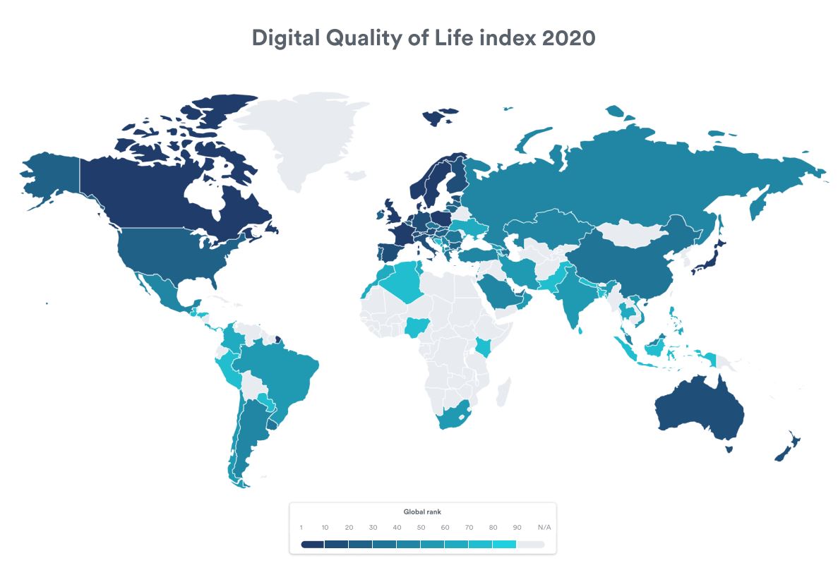 Karta över livskvalitetsindex 2020