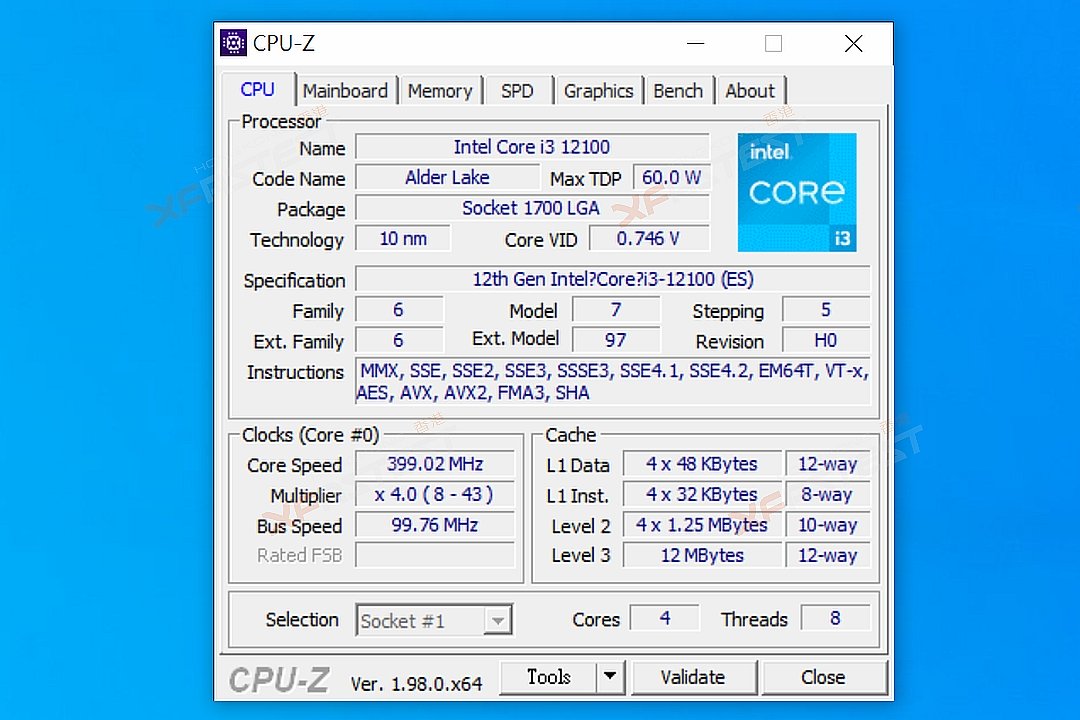 Rò rỉ Intel Core i3-12100 © XFastest