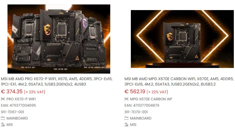 Tin đồn về giá MSI X670E và X670 © Videocardz