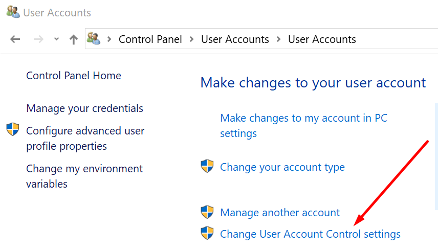 thay đổi cài đặt Kiểm soát tài khoản người dùng Windows 10