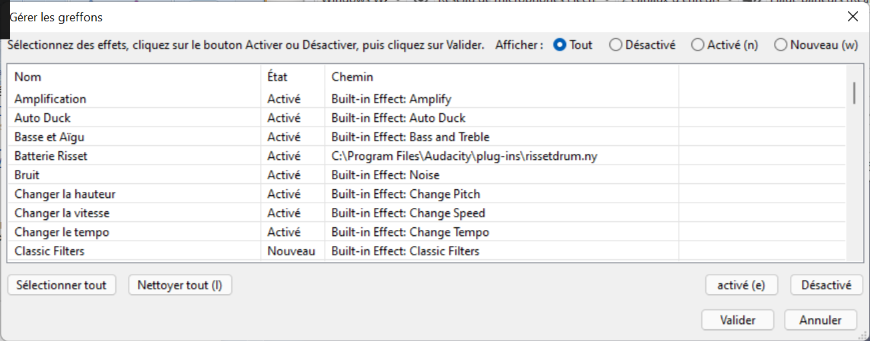 Audacity Plugin VST quản lý các plugin © Audacity