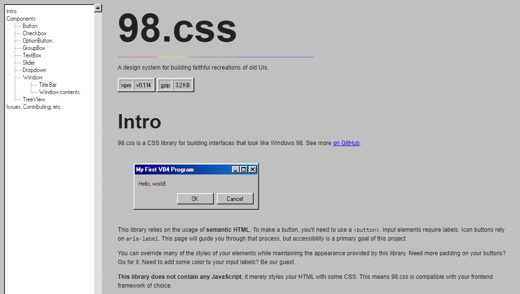 Ett designsystem för att designa gränssnitt som ser ut som Windows 98